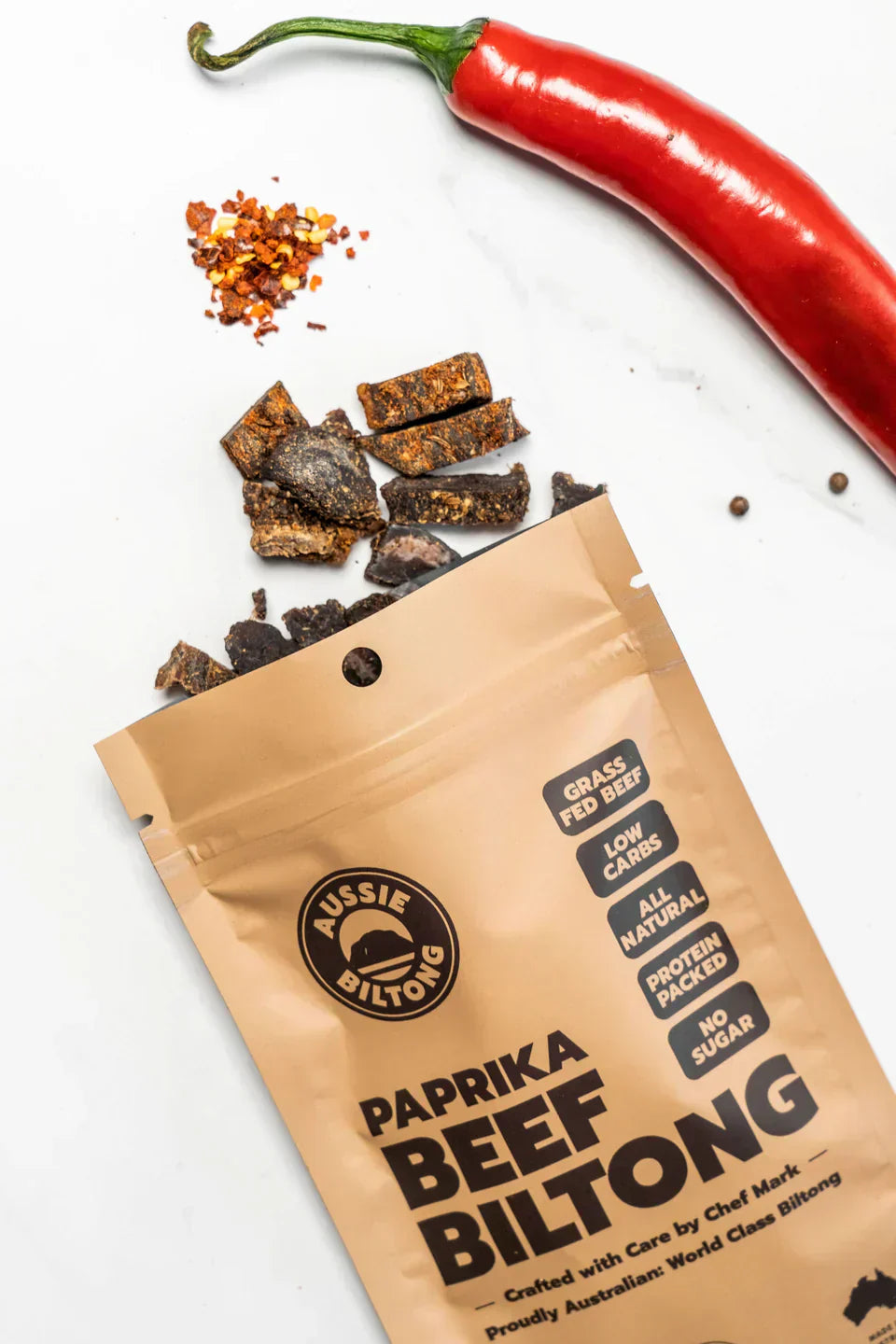 Australian grass-fed beef biltong with chilli by Aussie Biltong in New South Wales