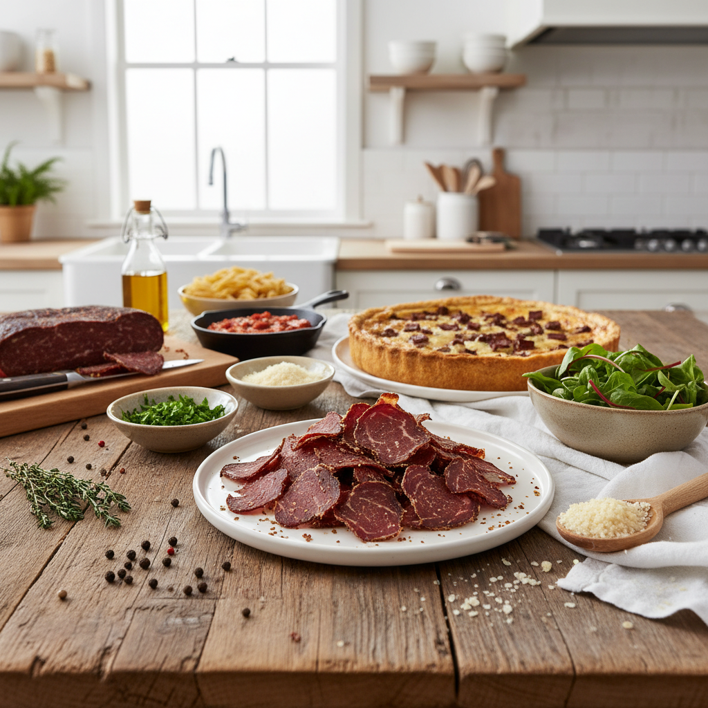 Aussie Biltong high protein beef biltong recipe ingredients on kitchen table