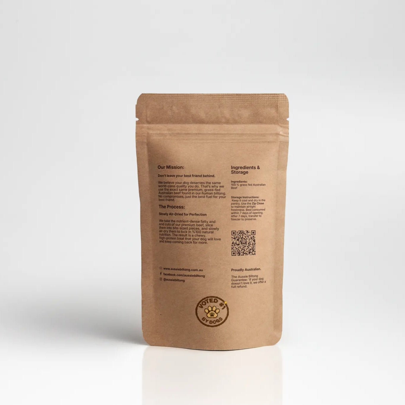 Aussie Biltong 100% Dried Beef Treats Back Package - Dog Food