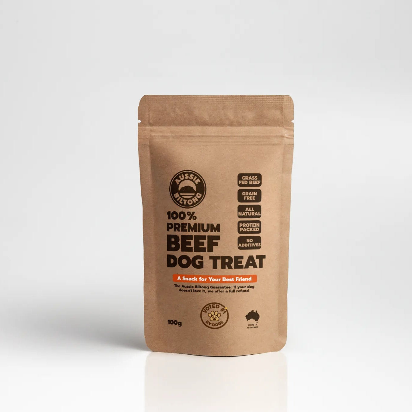 Aussie Biltong 100% Dried Beef Treats - Front Package - Dog Food